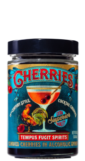 A jar of Tempus Fugit Spirits Candied Cocktail Cherries